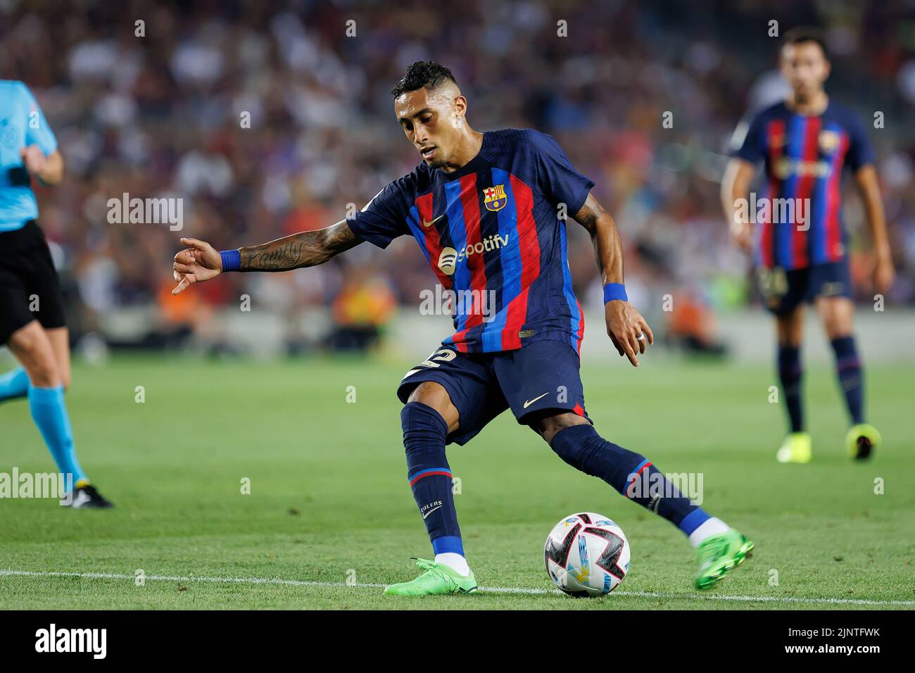 Barcelona, Spain. 13th Aug, 2022. Raphinha in action during the La Liga match between FC Barcelona and Rayo Vallecano at the Spotify Camp Nou Stadium in Barcelona, Spain. Credit: Christian Bertrand/Alamy Live News Stock Photo