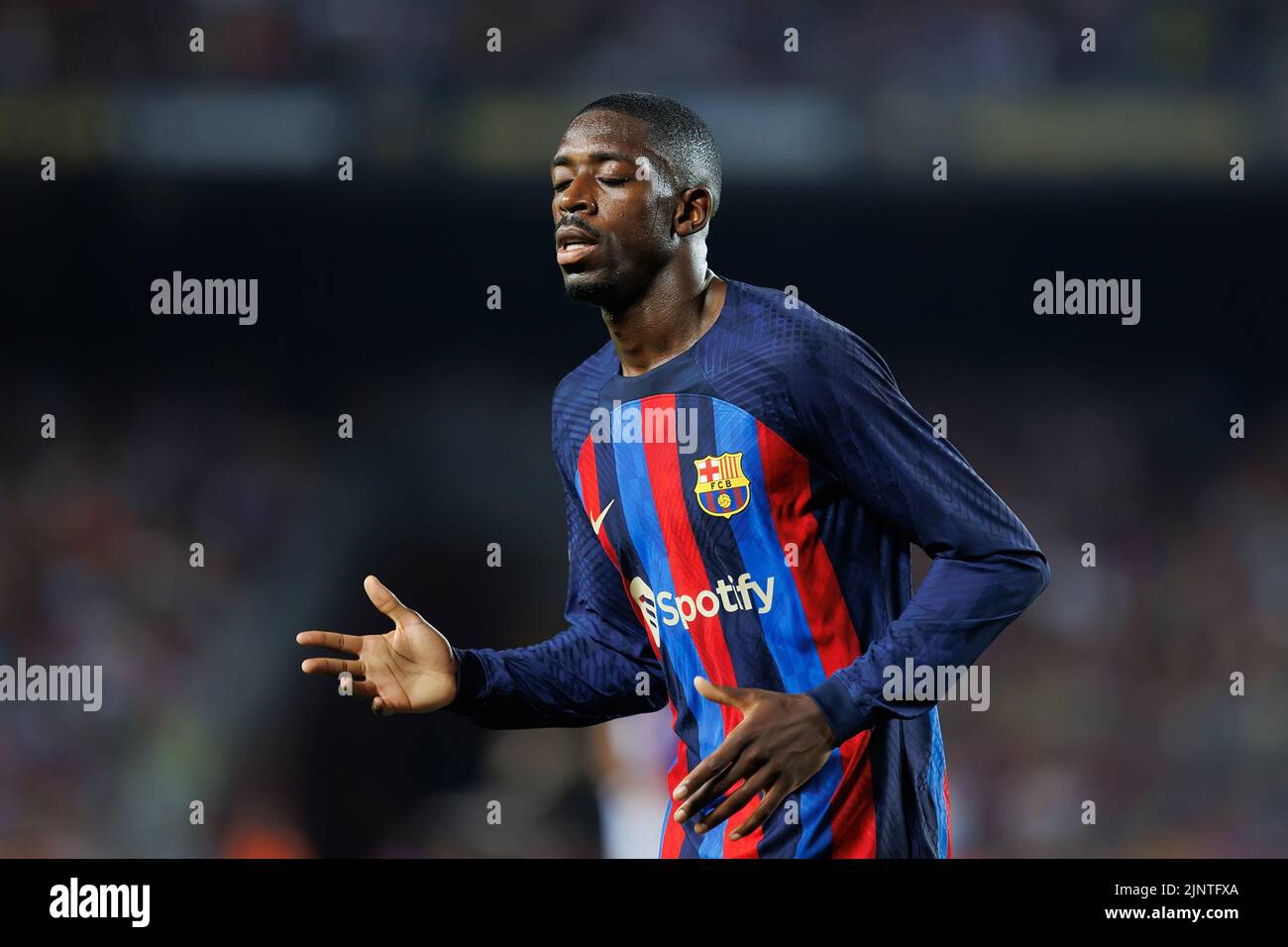 Barcelona, Spain. 13th Aug, 2022. Dembele in action during the La Liga match between FC Barcelona and Rayo Vallecano at the Spotify Camp Nou Stadium in Barcelona, Spain. Credit: Christian Bertrand/Alamy Live News Stock Photo
