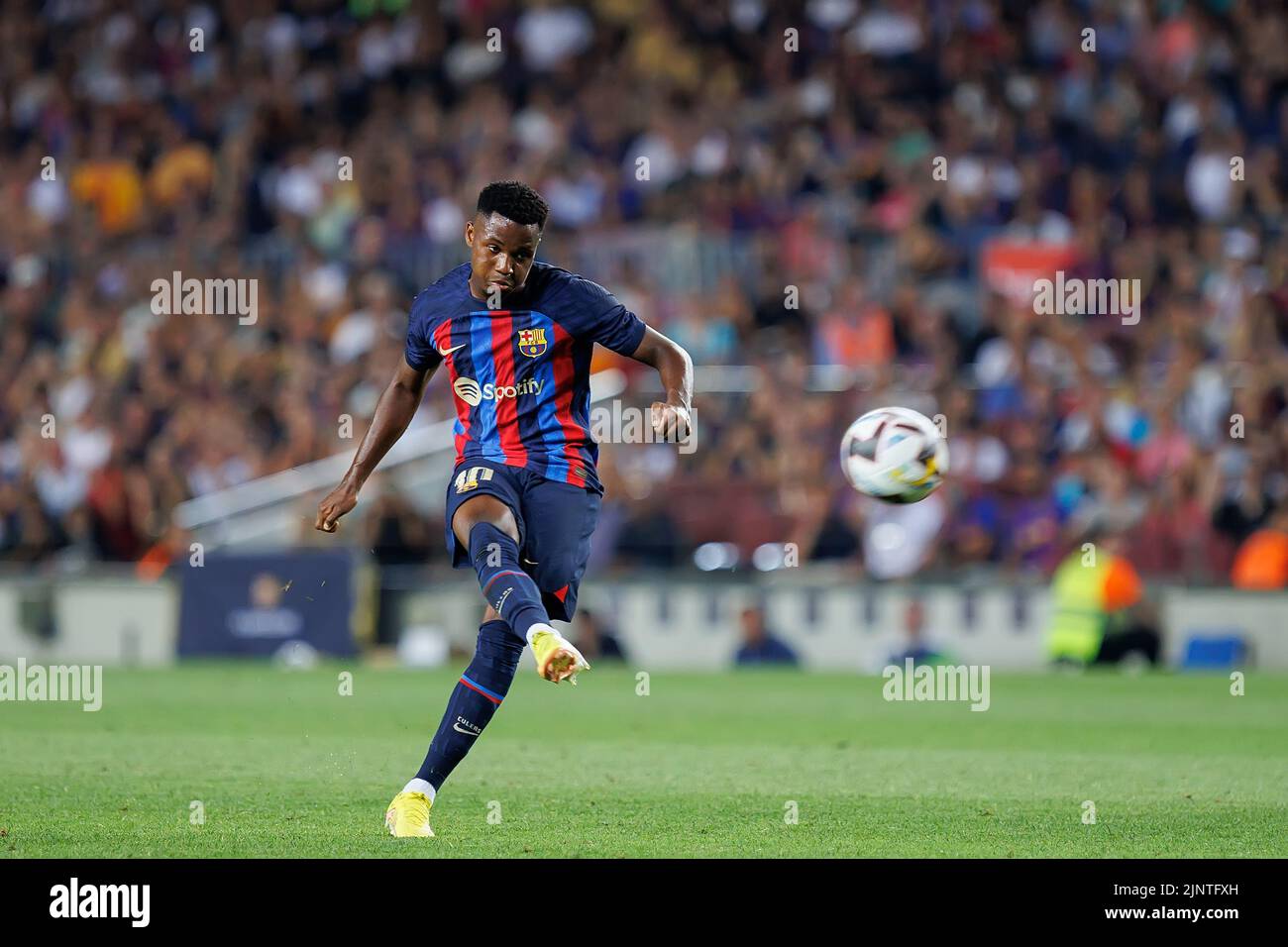 Barcelona, Spain. 13th Aug, 2022. Ansu Fati in action during the La Liga match between FC Barcelona and Rayo Vallecano at the Spotify Camp Nou Stadium in Barcelona, Spain. Credit: Christian Bertrand/Alamy Live News Stock Photo