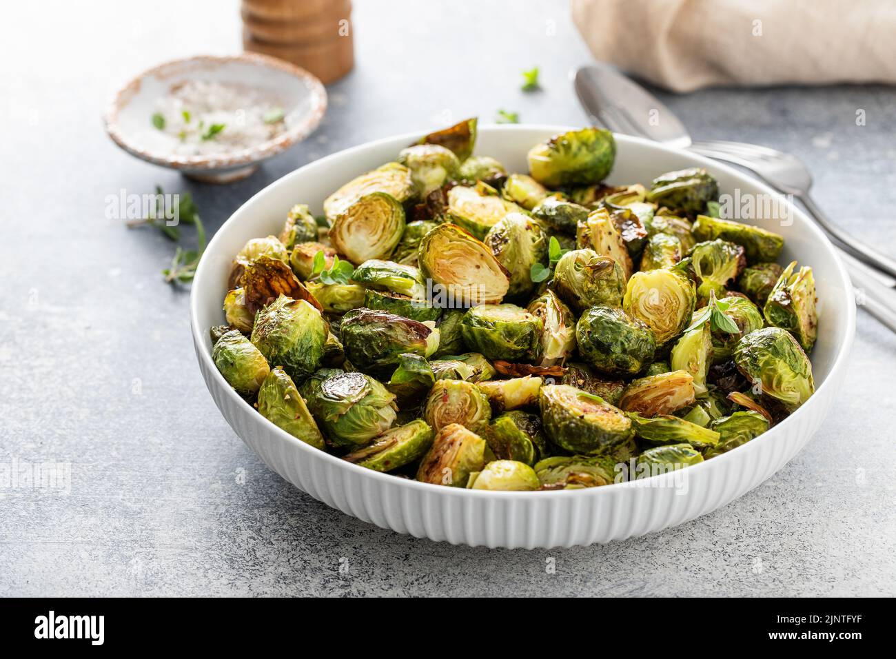 Crispy roasted or air fried brussel sprouts Stock Photo Alamy