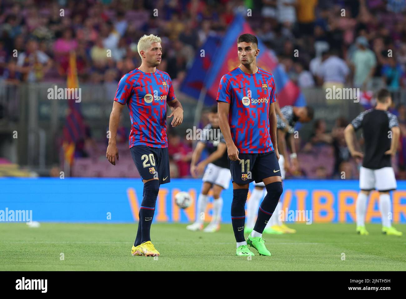Sergi Roberto of FC Barcelona with Ferran Torres of FC Barcelona during the Liga match between FC Barcelona and Rayo Vallecano at Spotify Camp Nou in Barcelona, Spain. Stock Photo