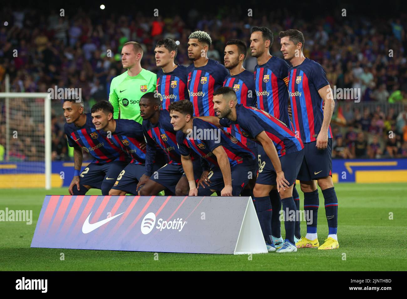Players of FC Barcelona during the Liga match between FC Barcelona and Rayo Vallecano at Spotify Camp Nou in Barcelona, Spain. Stock Photo