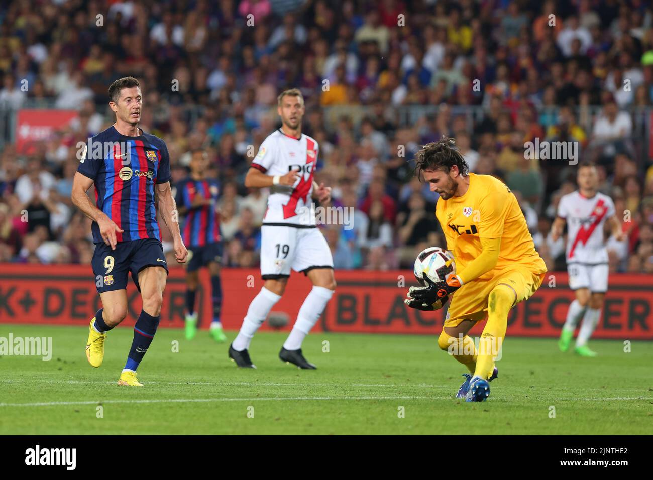 Stole Dimitrievski of Rayo Vallecano during the Liga match between FC Barcelona and Rayo Vallecano at Spotify Camp Nou in Barcelona, Spain. Stock Photo