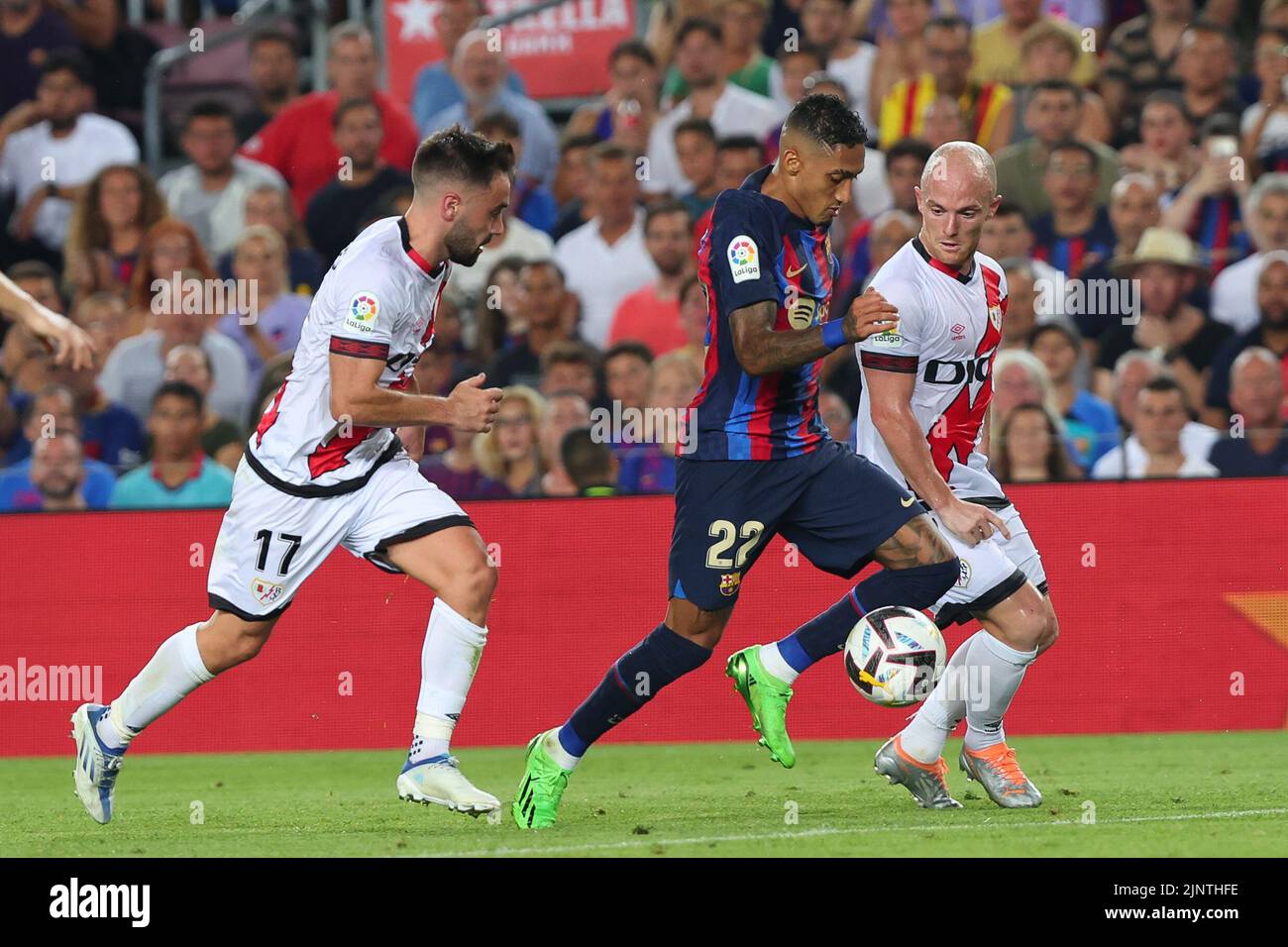 Raphinha of FC Barcelona in action during the Liga match between FC Barcelona and Rayo Vallecano at Spotify Camp Nou in Barcelona, Spain. Stock Photo