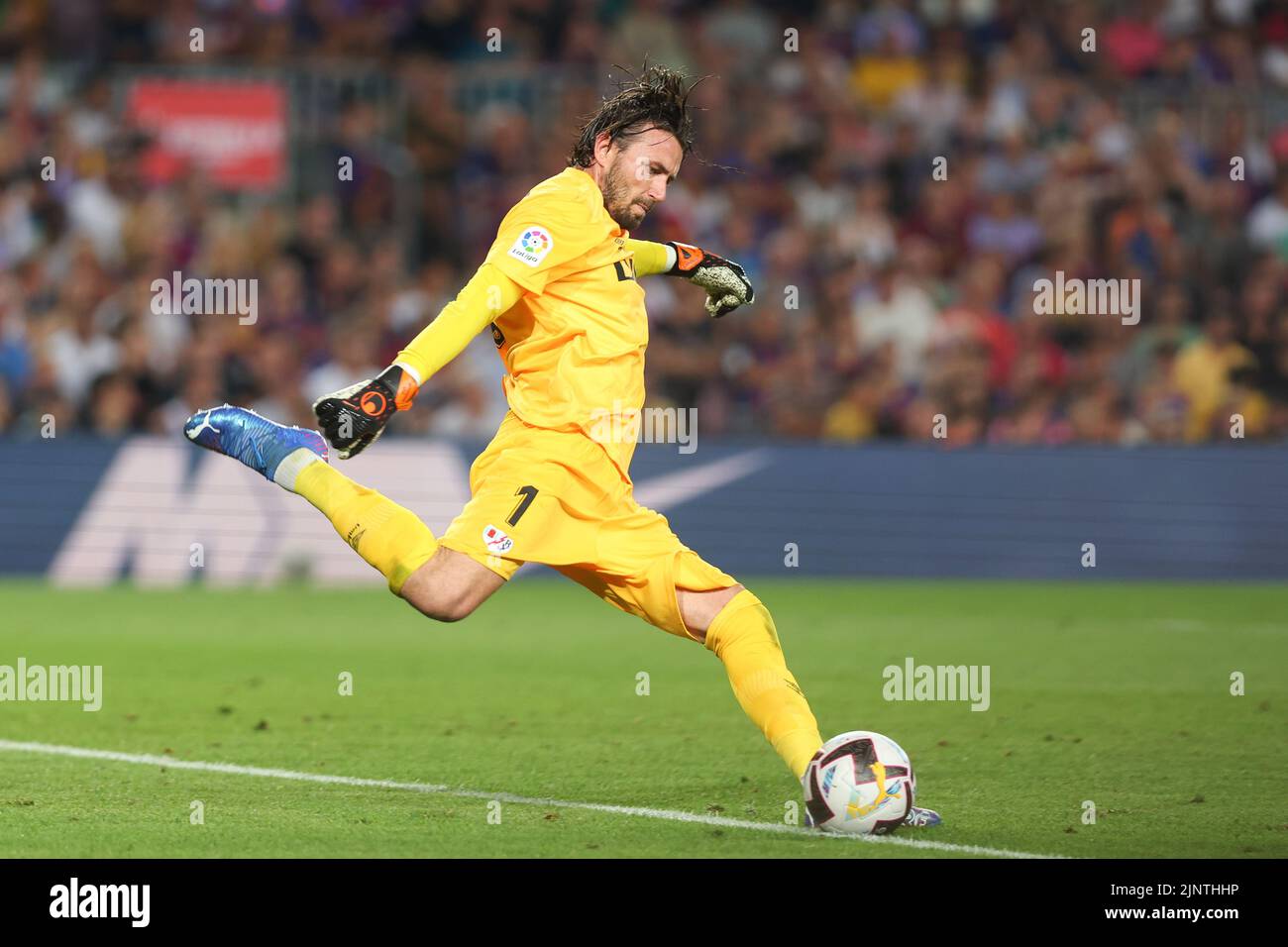 Stole Dimitrievski of Rayo Vallecano in action during the Liga match between FC Barcelona and Rayo Vallecano at Spotify Camp Nou in Barcelona, Spain. Stock Photo