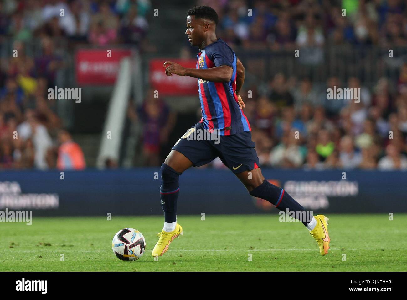 Ansu Fati of FC Barcelona in action during the Liga match between FC Barcelona and Rayo Vallecano at Spotify Camp Nou in Barcelona, Spain. Stock Photo
