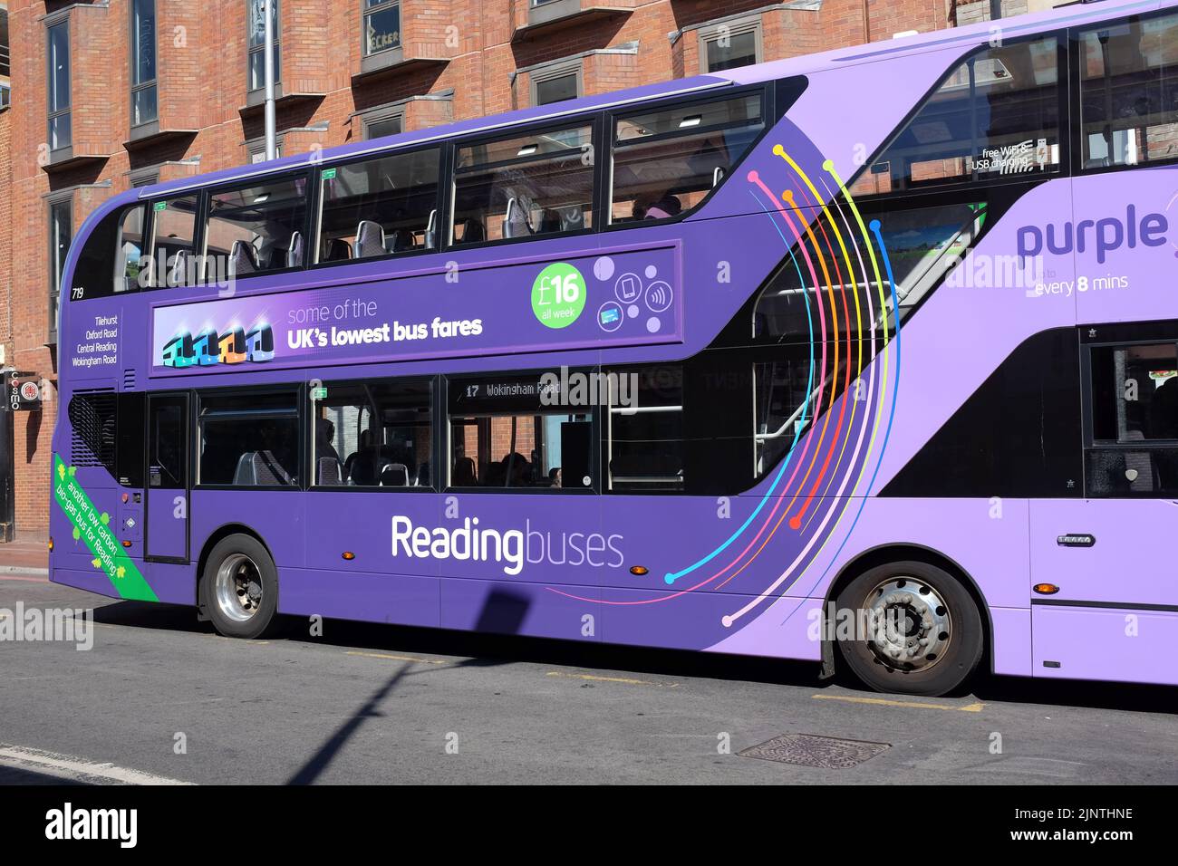 A bus on the streets of Reading in Berkshire, England. Stock Photo