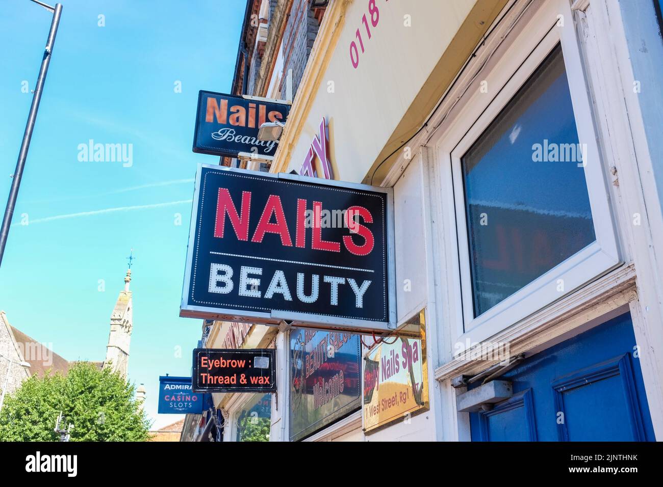 A shop for nail treatment in Reading, England. Stock Photo
