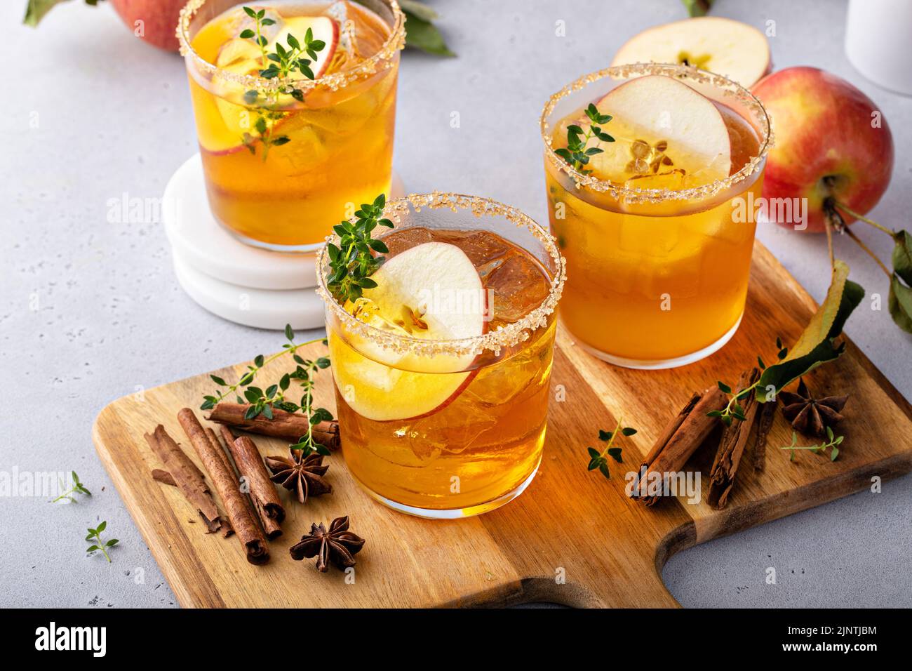 Hard apple cider cocktail with cinnamon and thyme, fall drink Stock ...