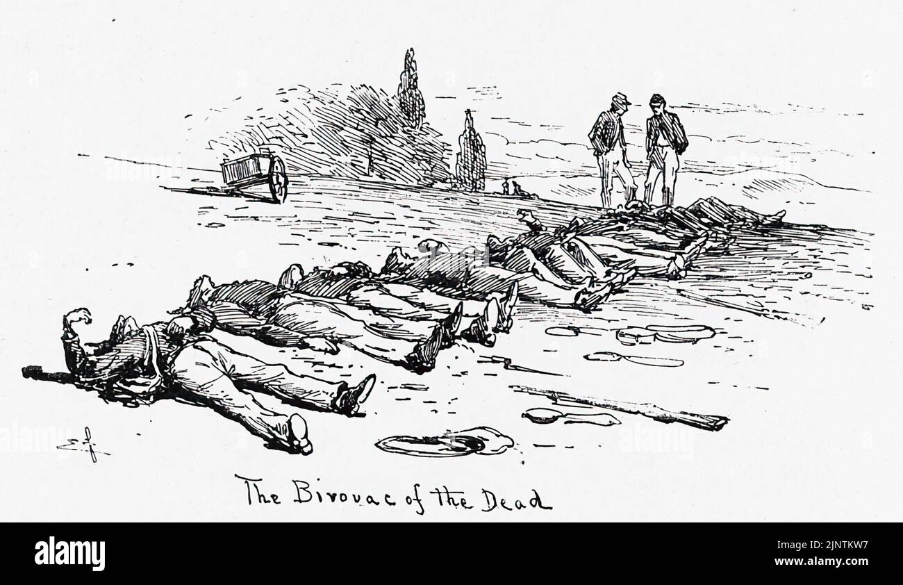 The Bivouac of the Dead. Battle of Antietam, September 17, 1862. 19th century American Civil War illustration by Edwin Forbes Stock Photo
