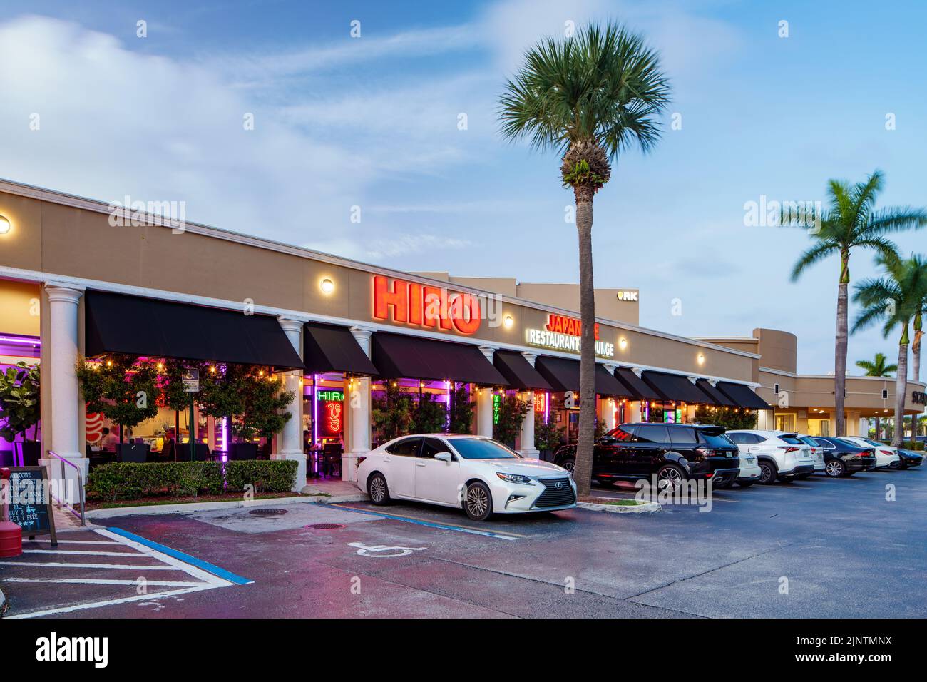 Miami, FL, USA - August 1, 2022: Hiro Sushi Miami shot at twilight Stock Photo