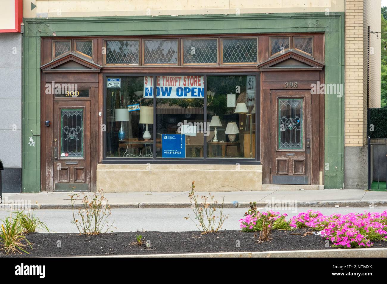 Buildings in downtown Fitchburg, Massachusetts - storefront Stock Photo