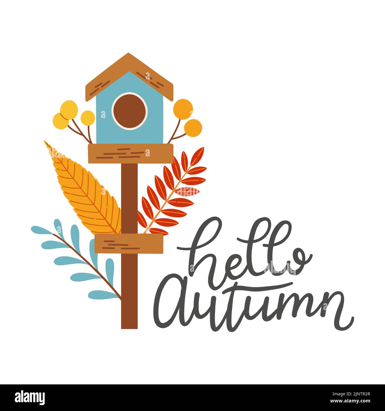 Hello autumn birdhouse fall season vector elements Stock Vector