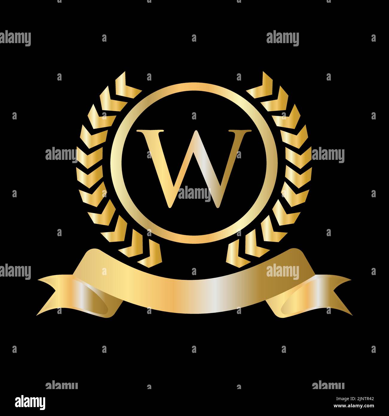 Seal, Gold Laurel Wreath and Ribbon on Letter W Concept. Luxury Gold ...
