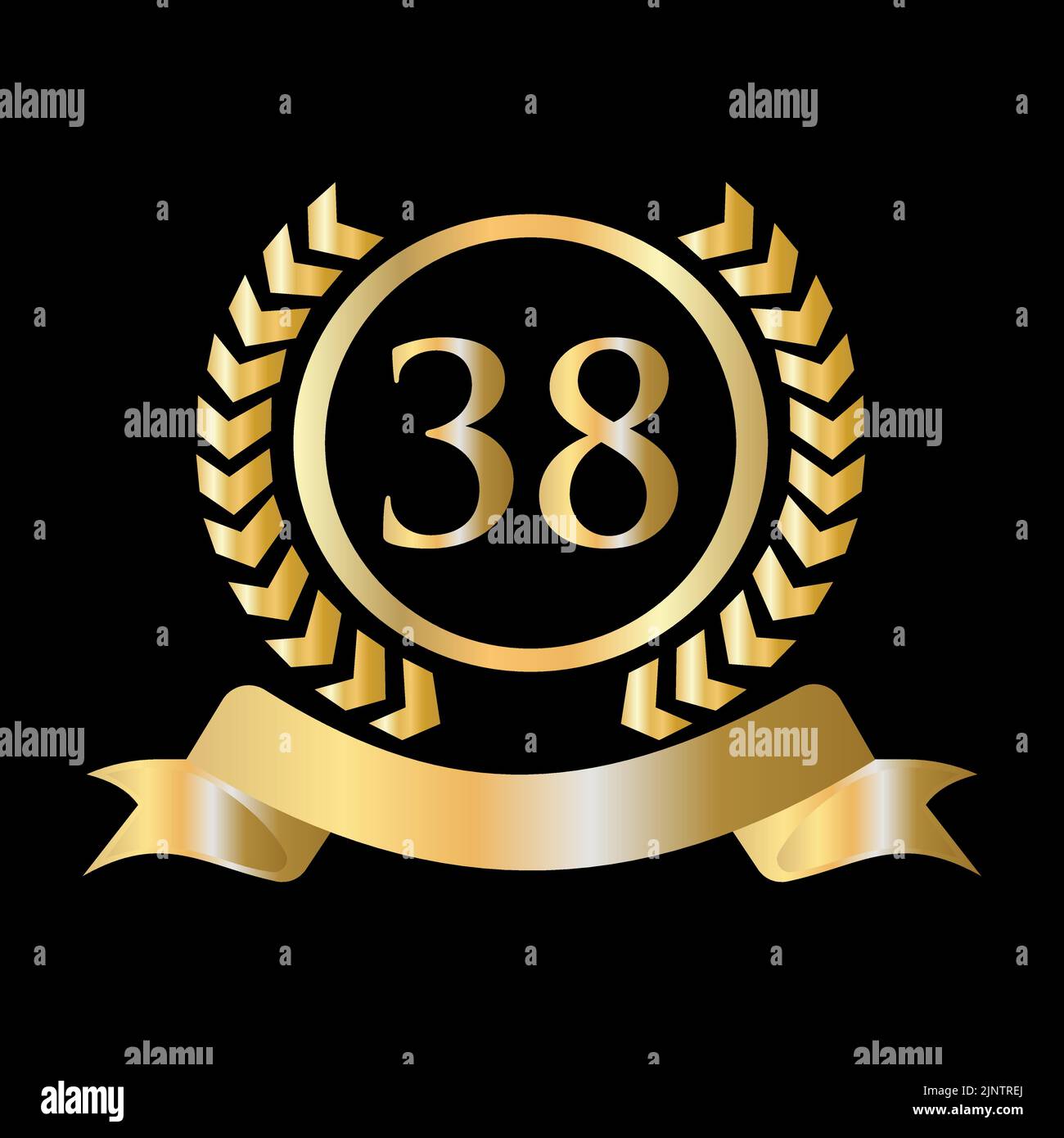 38th Anniversary Celebration Gold and Black Template. Luxury Style Gold Heraldic Crest Logo Element Vintage Laurel Vector Stock Vector