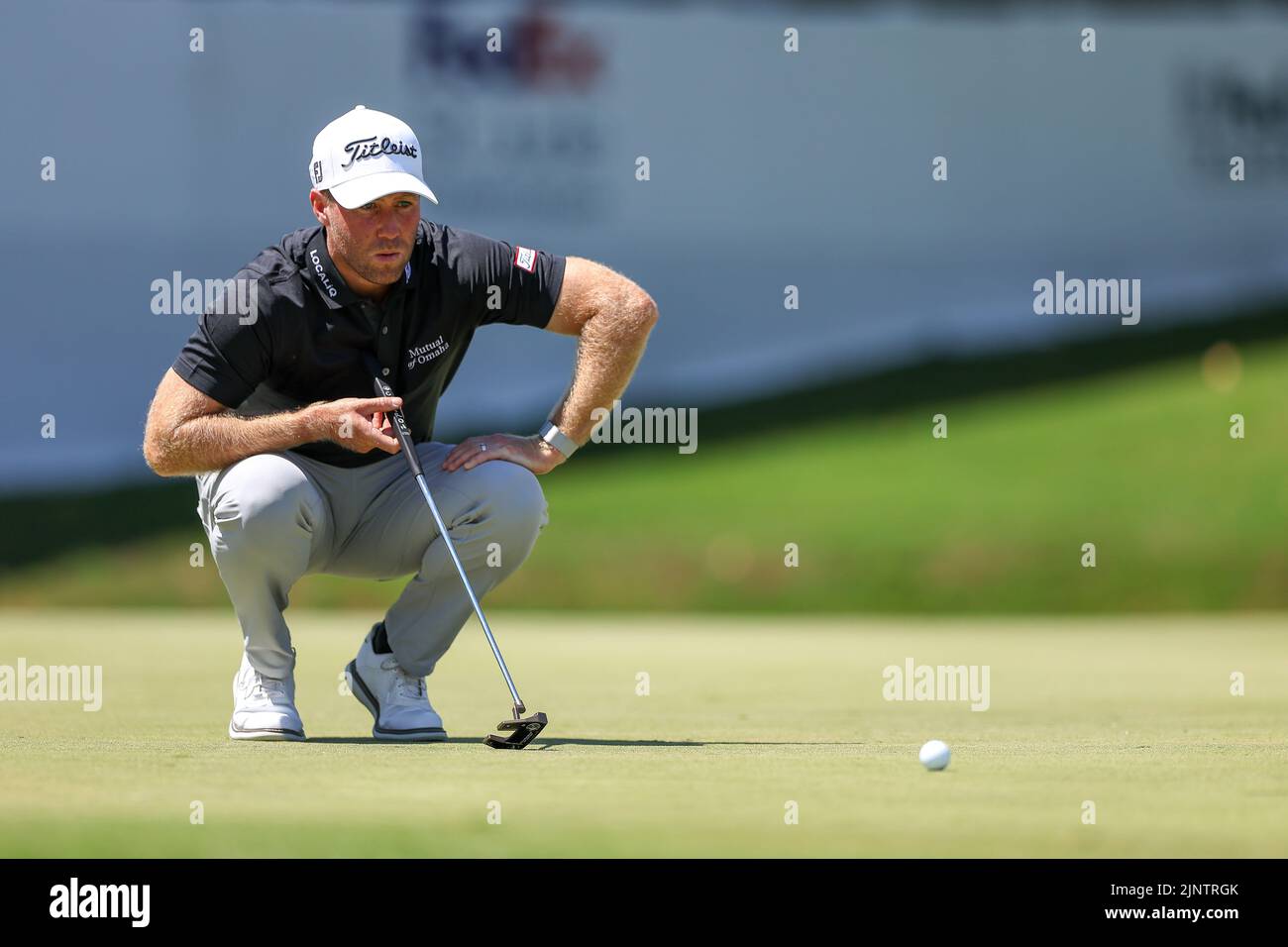 August 13, 2022: Tyler Duncan sizes up his putt on the 11th hole during the third round of the FedEx St. Jude Championship golf tournament at TPC Southwind in Memphis, TN. Gray Siegel/Cal Sport Media Stock Photo