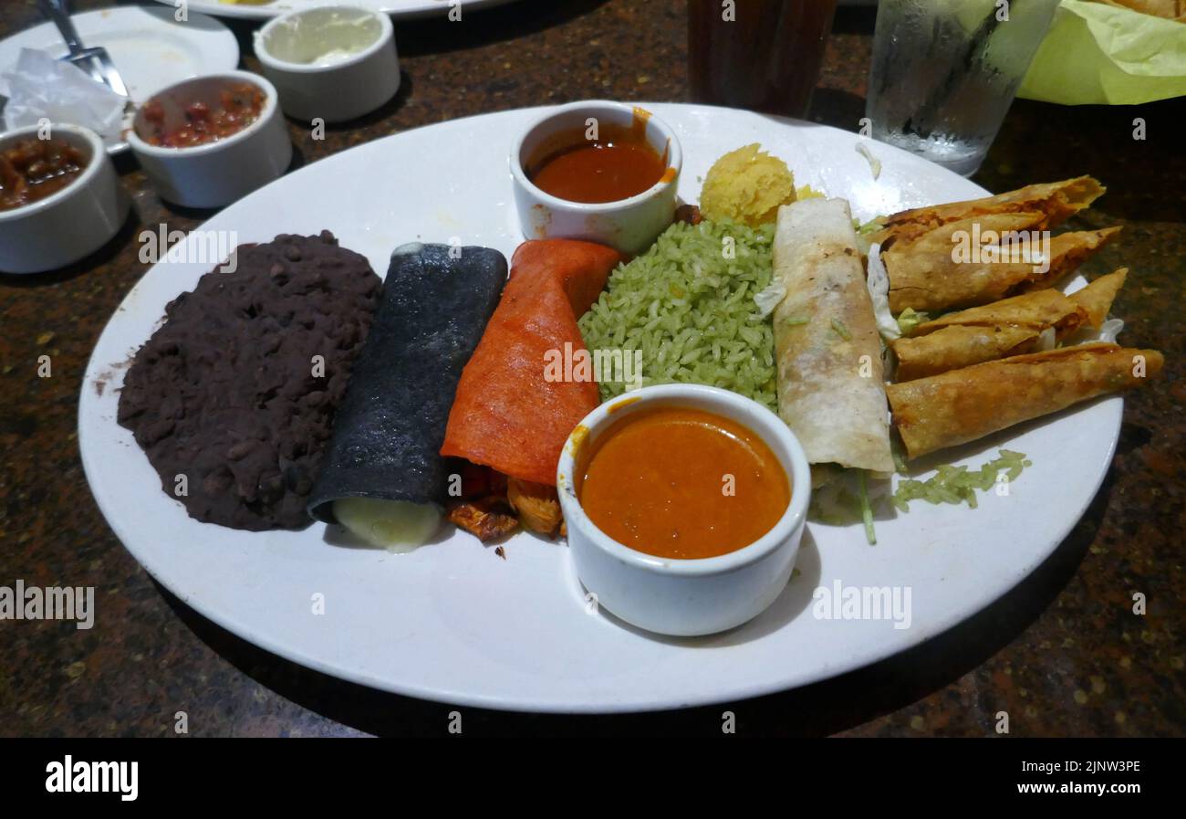 Brea, California, USA 6th August 2022 Cheese Enchiladas, tamale, tacos