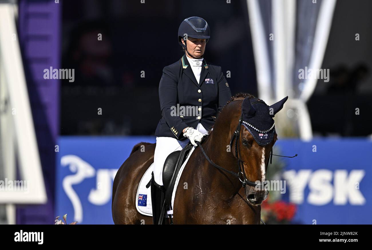 Herning, Denmark. 13th Aug, 2022. World Equestrian Games.Lisa Martin (AUS) riding JUICY WIGGLE during the FEI Para Dressage Team championships - Grade III. Credit: Sport In Pictures/Alamy Live News Stock Photo