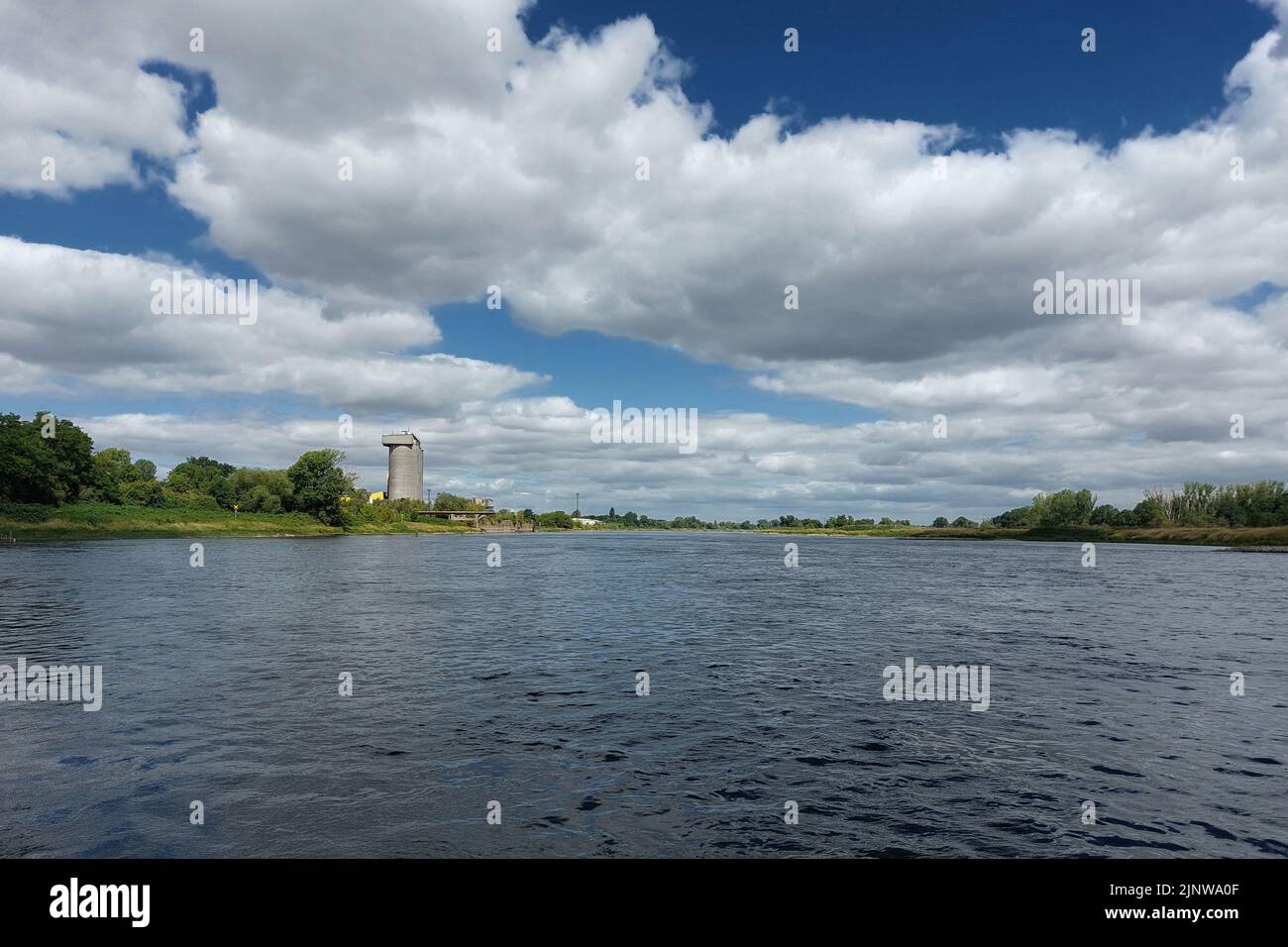 View over the Elbe river in Magdeburg, Germany. Stock Photo