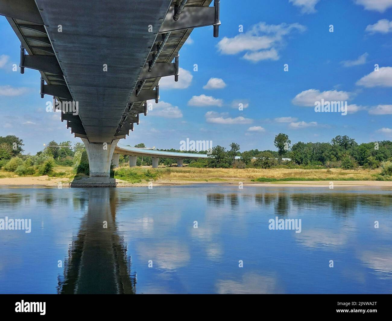 Modern concrete bridge over the river Elbe in Schoenebeck, Saxony-Anhalt, Germany. Stock Photo