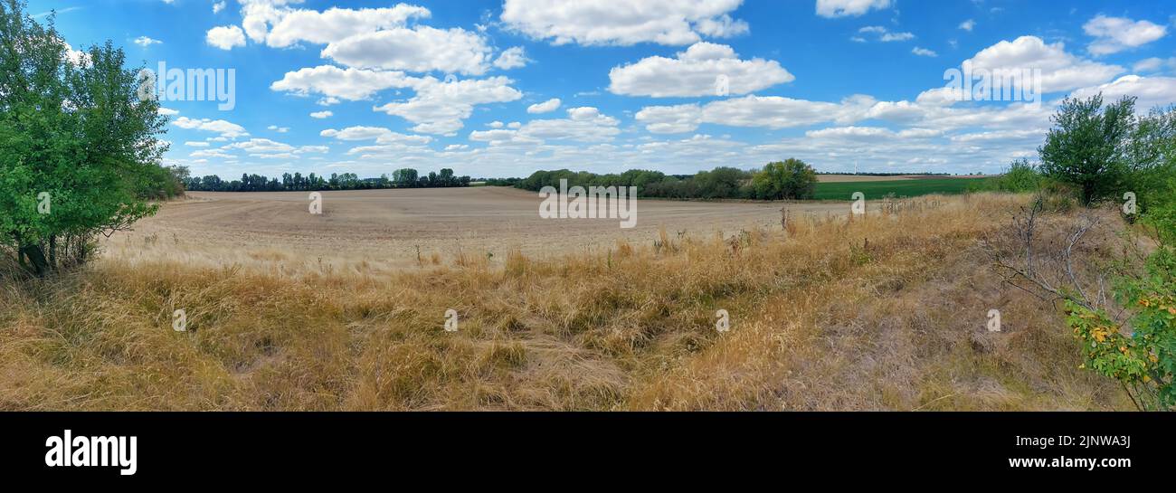 View over barren and dry fields near Magdeburg, Germany. Stock Photo