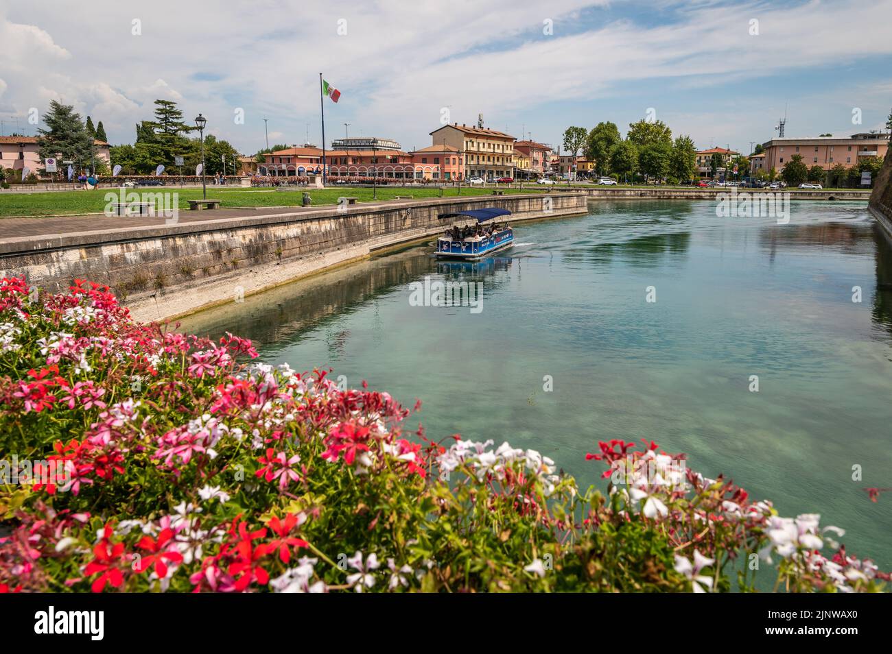 Peschiera del Garda - charming village with colorful houses in beautiful lake Lago di Garda – Verona Province – Veneto region – northern Italy, Stock Photo