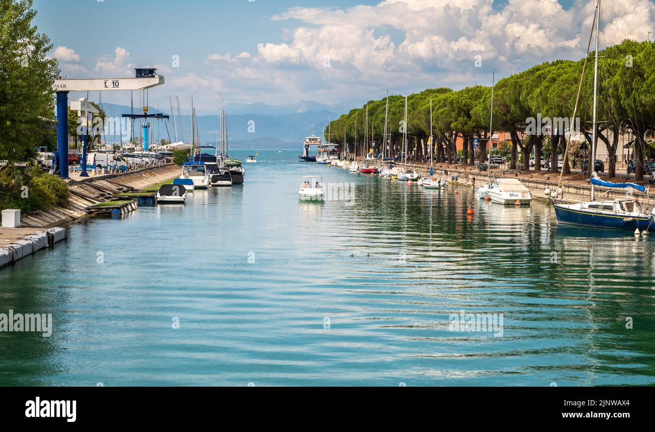 Peschiera del Garda - charming village with colorful houses in beautiful lake Lago di Garda – Verona Province – Veneto region – northern Italy, Stock Photo