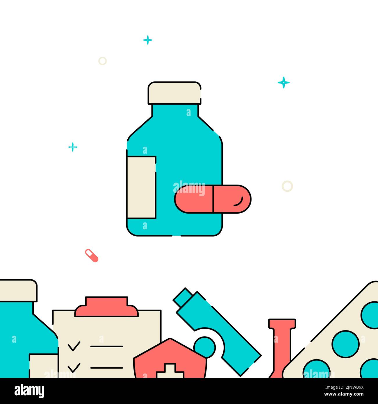 Vial with pills filled line vector icon, simple illustration, related ...