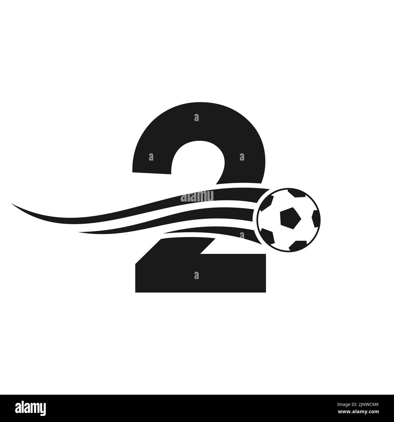 Soccer Football Logo On Letter 2 Sign. Soccer Club Emblem Concept Of