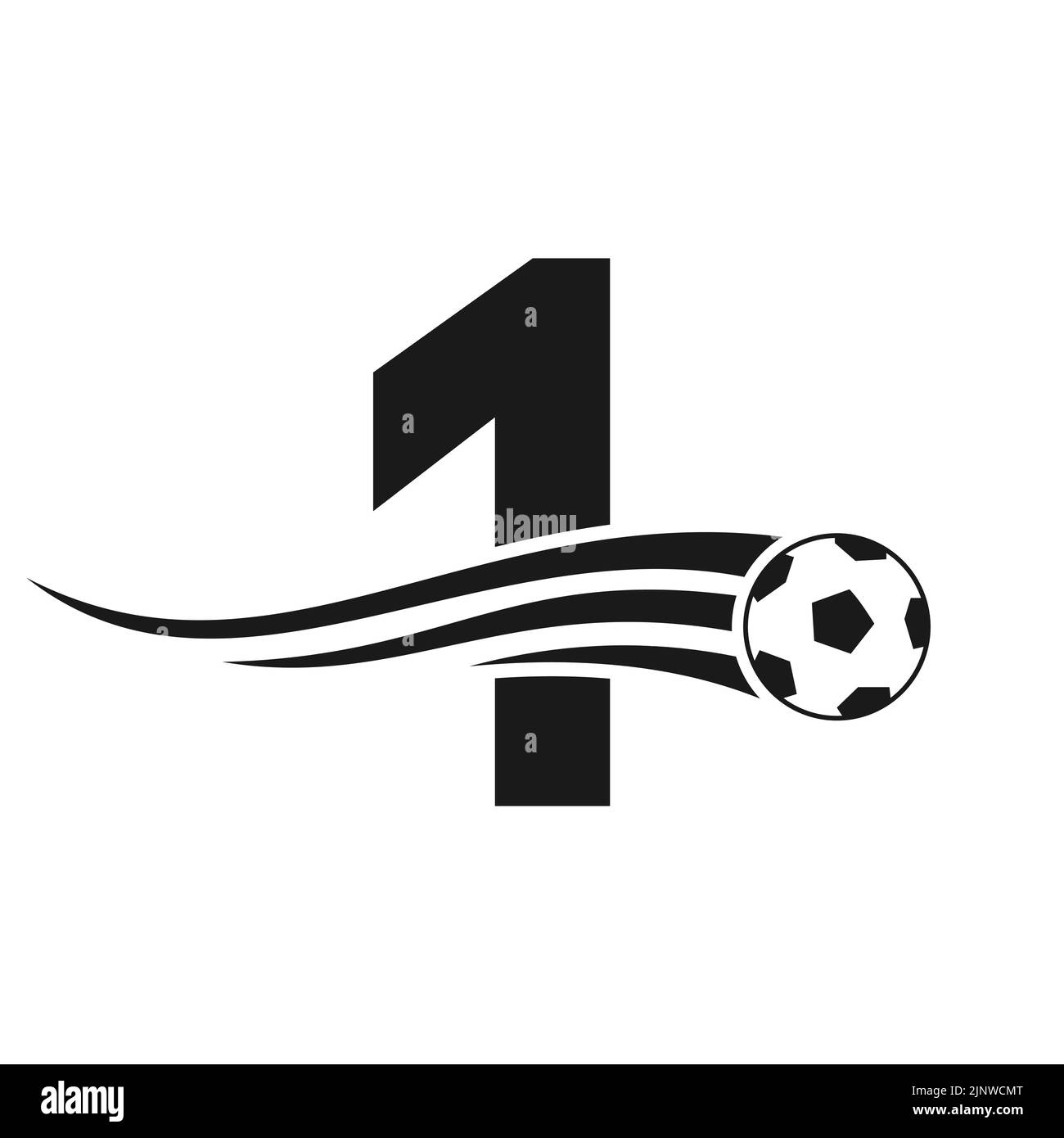 Soccer Football Logo On Letter 1 Sign. Soccer Club Emblem Concept Of