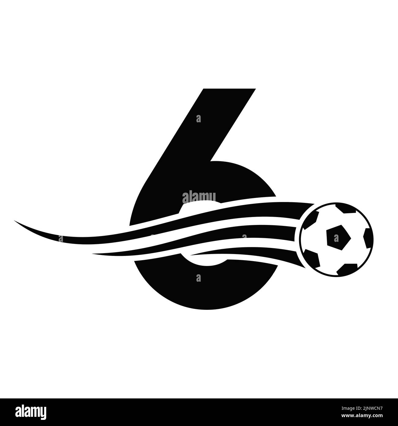 Soccer Football Logo On Letter 6 Sign. Soccer Club Emblem Concept Of