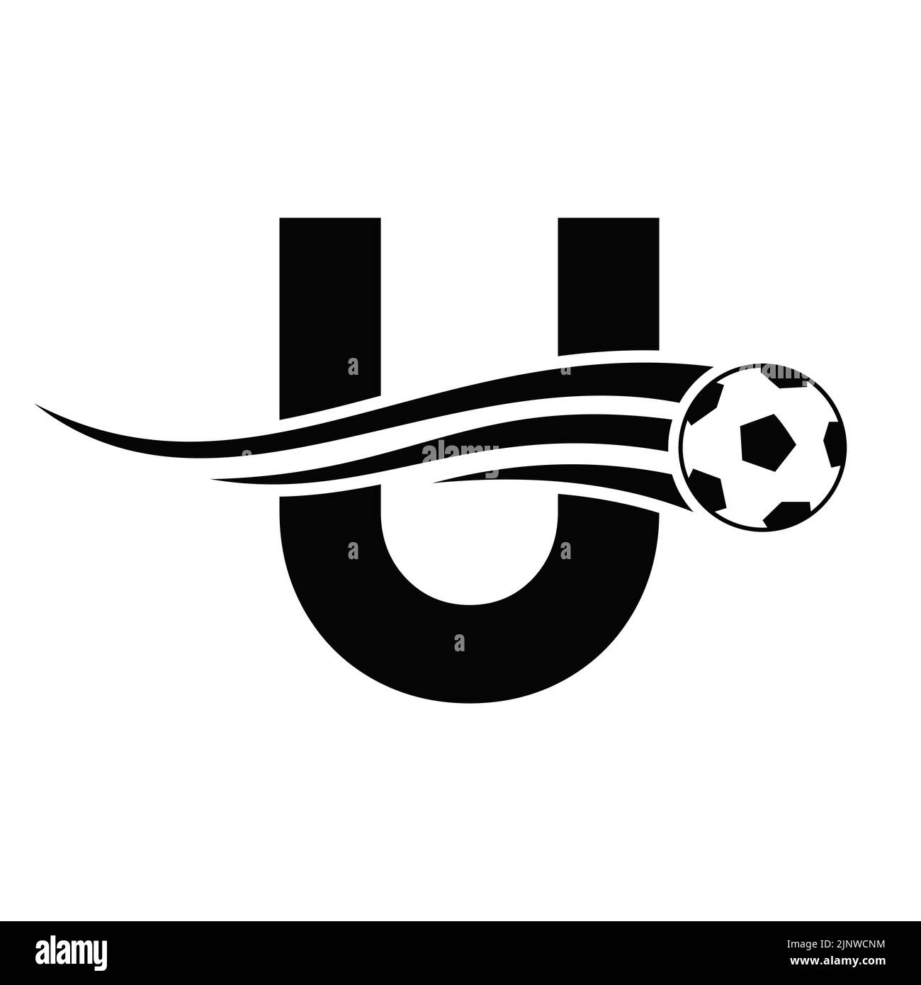Soccer Football Logo On Letter U Sign. Soccer Club Emblem Concept Of Football Team Icon Stock