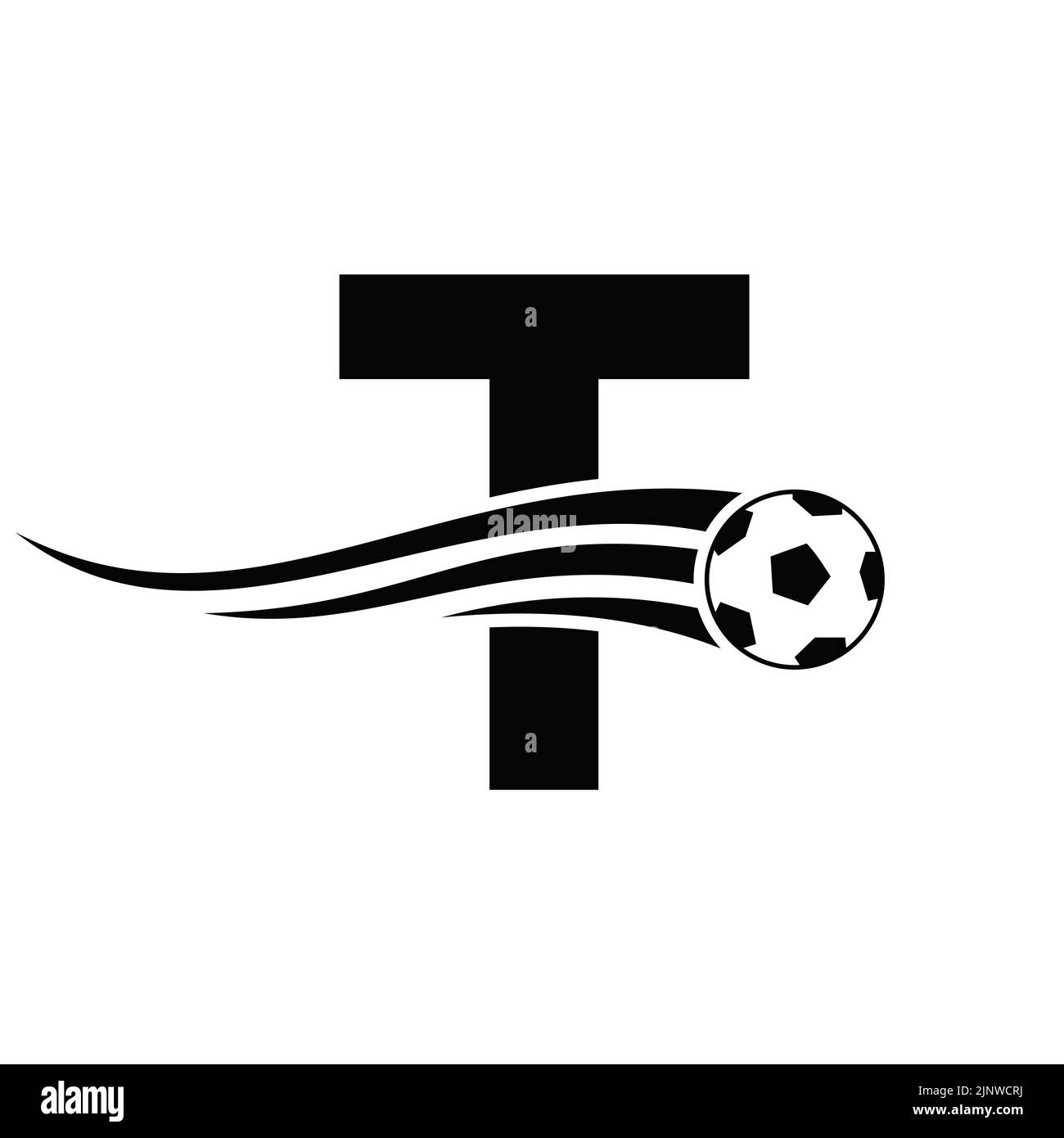 Soccer Football Logo On Letter T Sign. Soccer Club Emblem Concept Of