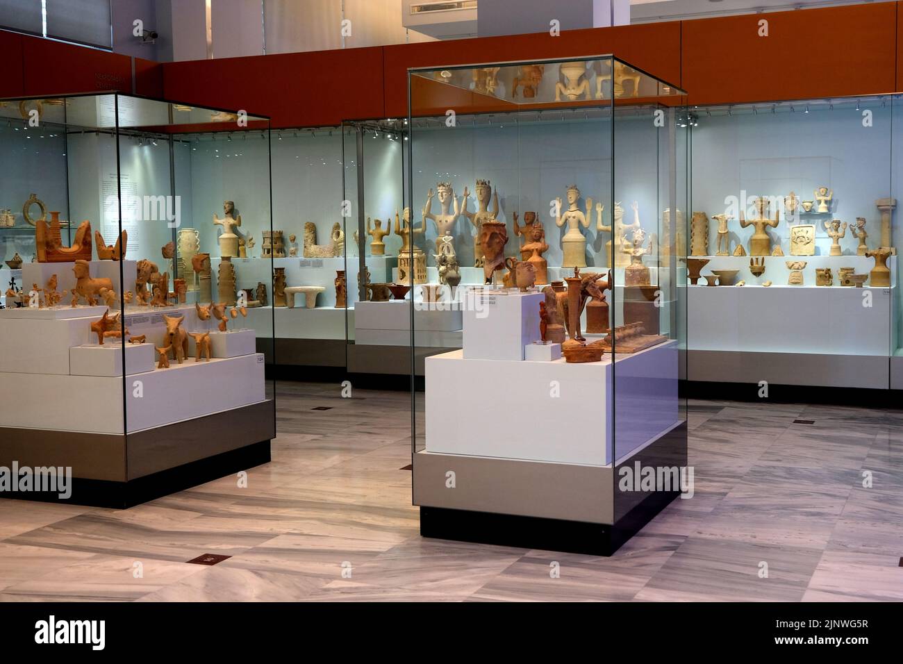 Various pottery in the Heraklion Archaeological Museum in Crete Greece Stock Photo