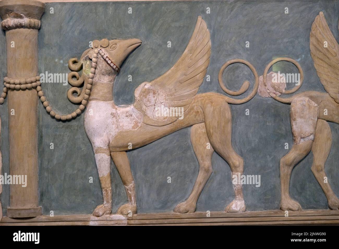 Fresco of high relief griffins from the Great East Hall of the Palace of Knossos in Heraklion Crete Greece Stock Photo