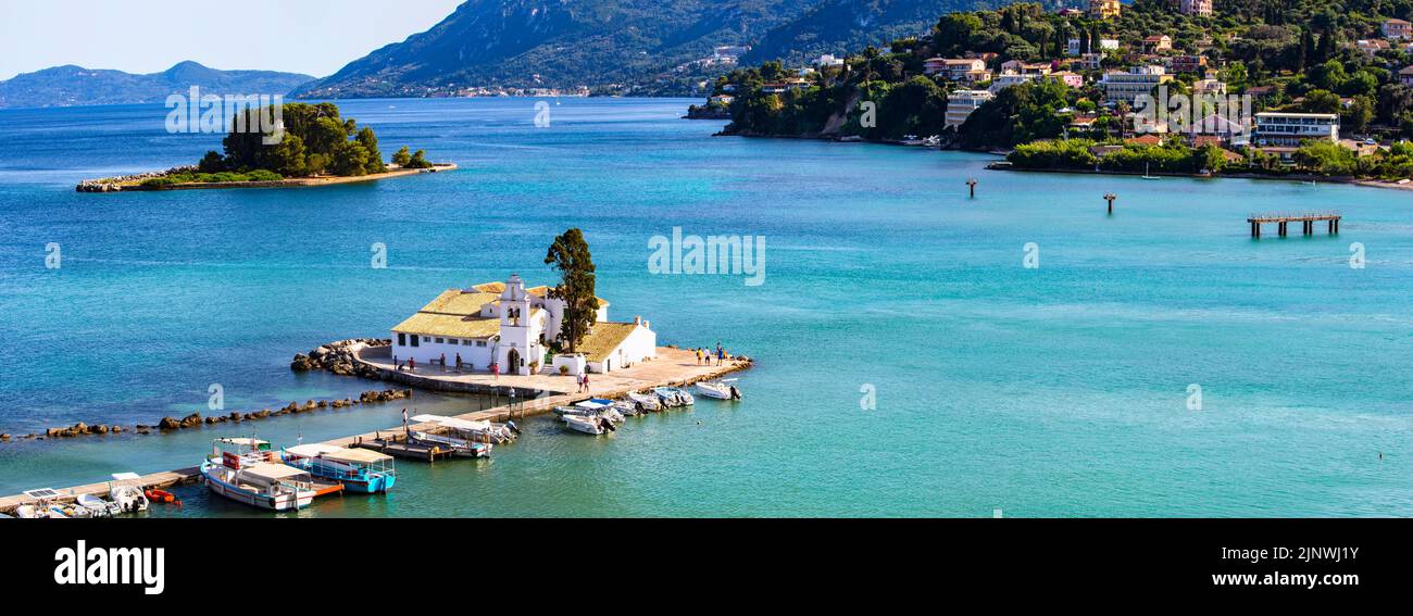 Greece , Ionian islands. Corfu Landmarks - beautiful monastery Vlaherna in small island in Corfu town near at airport Stock Photo