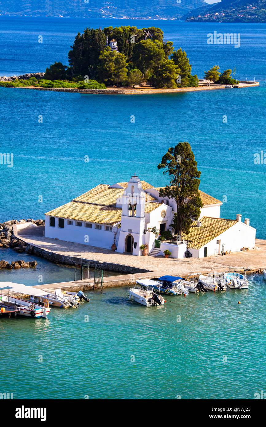 Greece , Ionian islands. Corfu Landmarks - beautiful monastery Vlaherna in small island in Corfu town near at airport Stock Photo