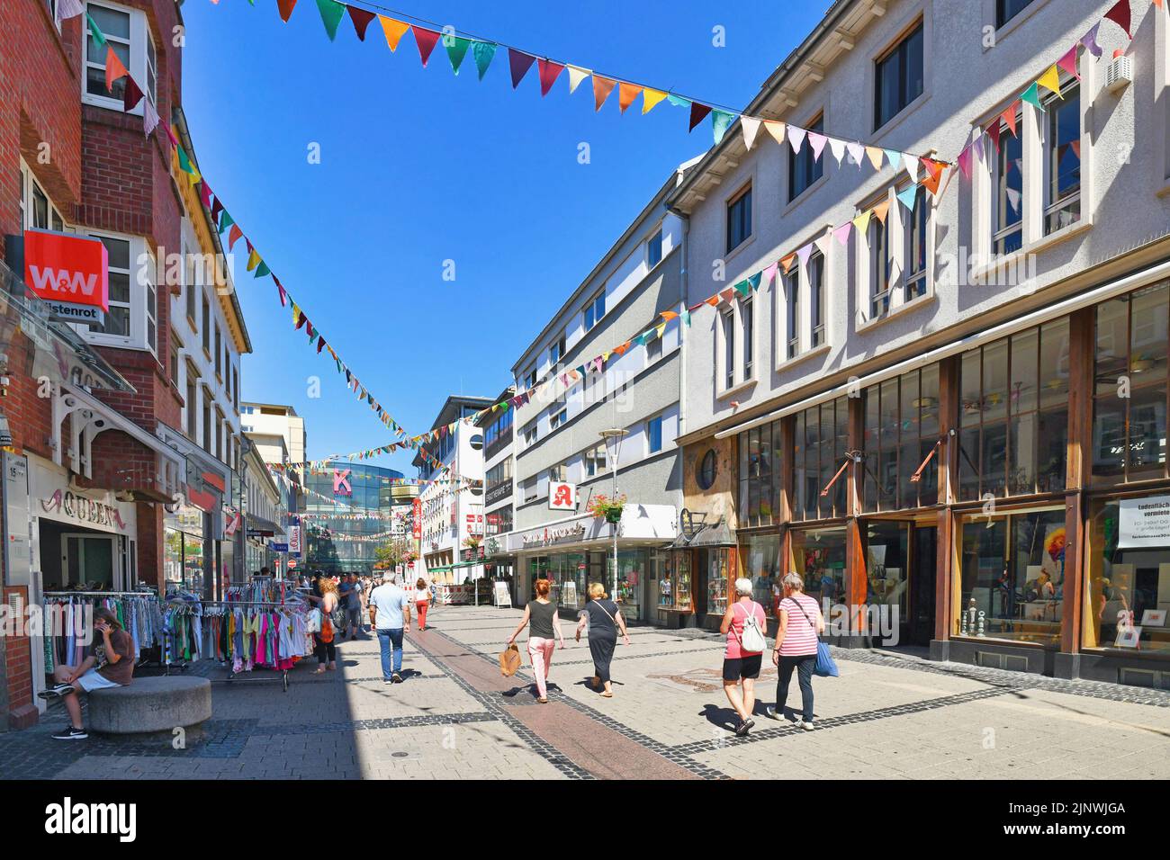 Kaiserslautern, Germany - August 2022: Shopping street called 'Fackelstrasse' with people in city center Stock Photo