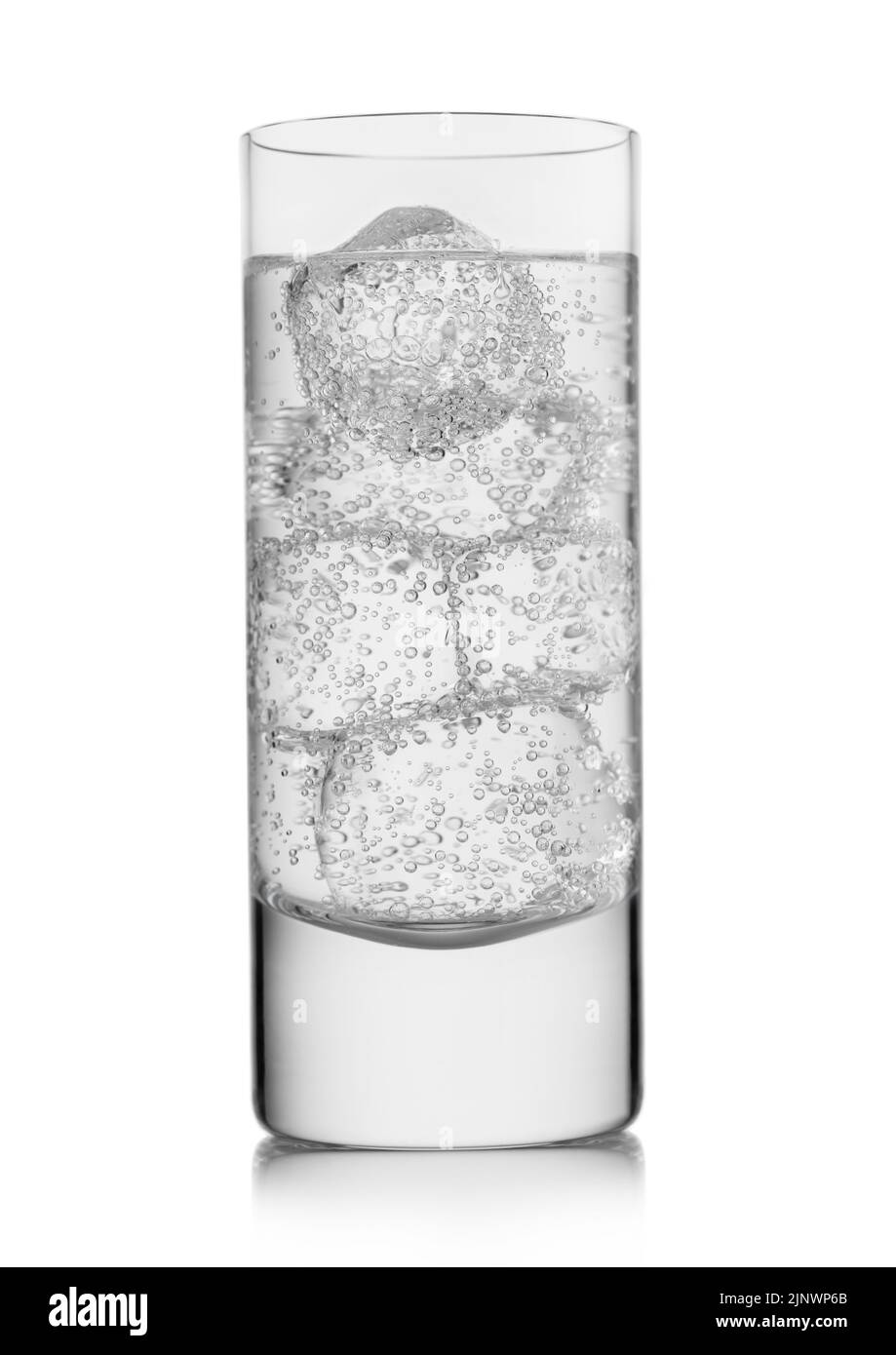 Highball glass with sparkling water lemonade drink on white. Stock Photo