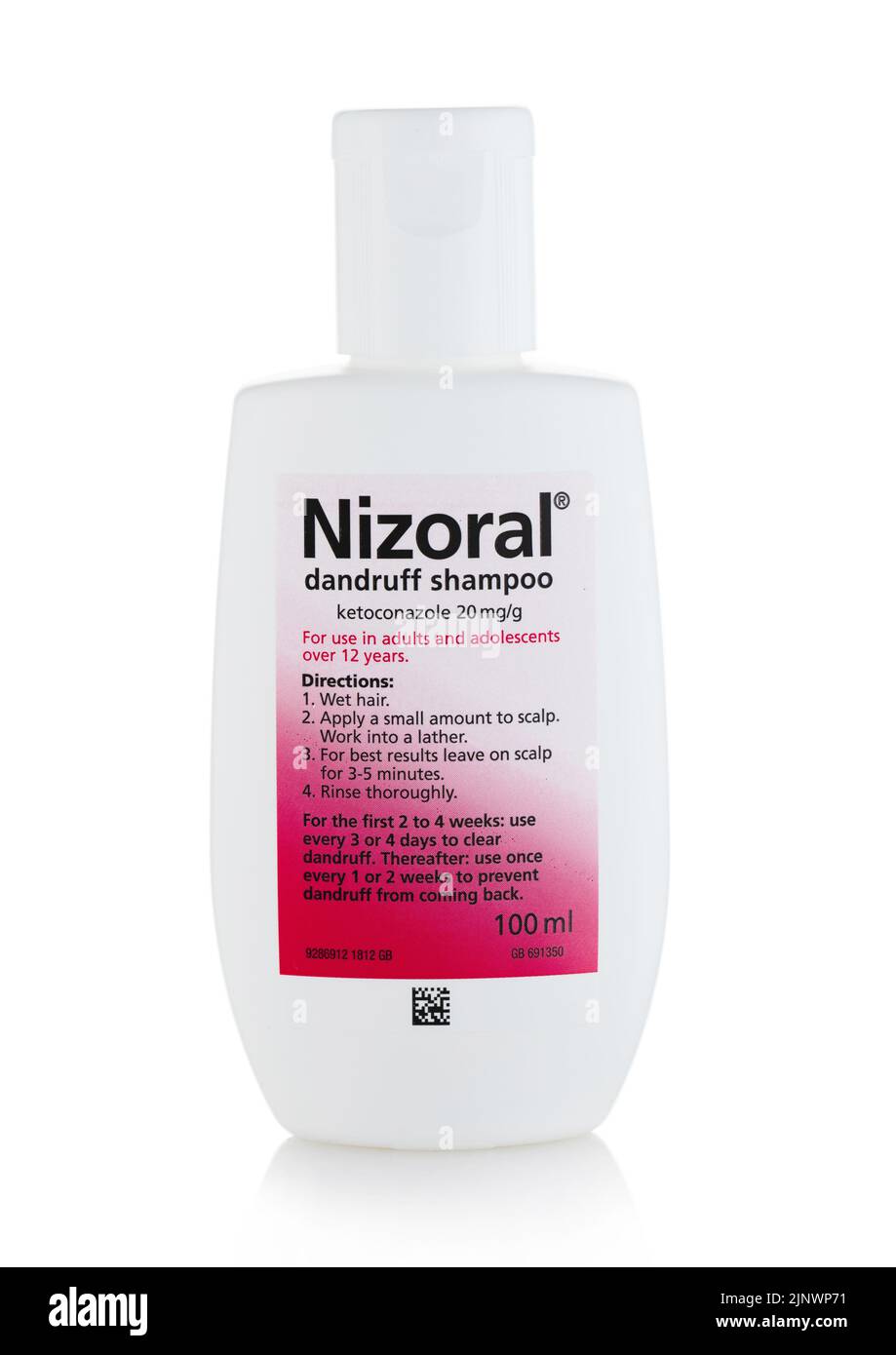LONDON, UK - JULY 06, 2022: Nizoral dandruff shampoo on white. Stock Photo