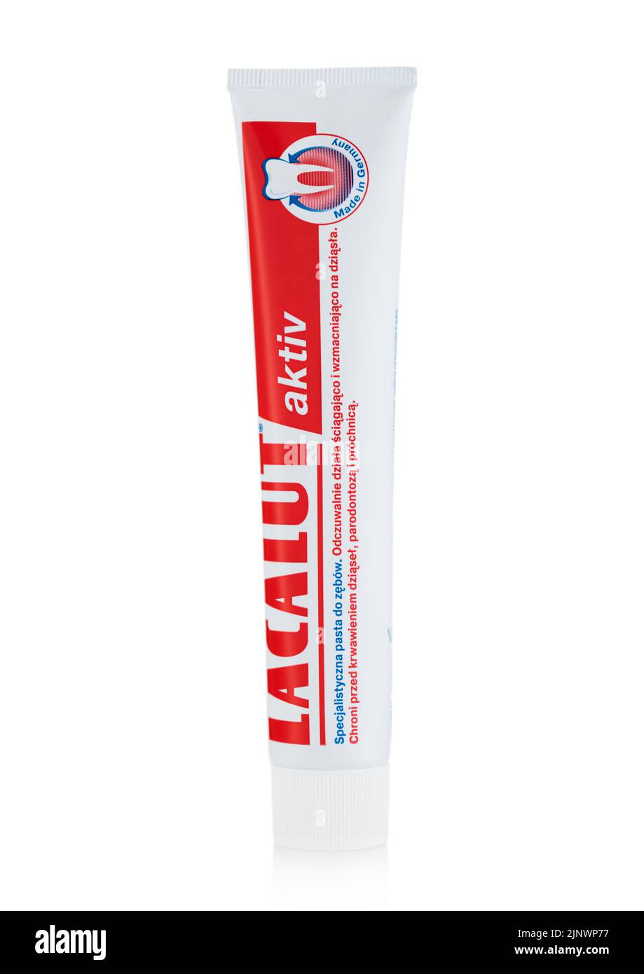 LONDON, UK - JULY 02, 2022: Tube of lacalut Activ toothpaste on white. Stock Photo