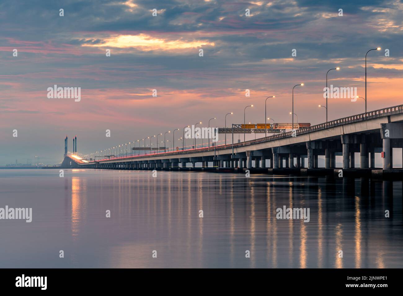 Sunrise shoot under the Penang Bridge. Penang bridges are crossings over the Penang Strait in