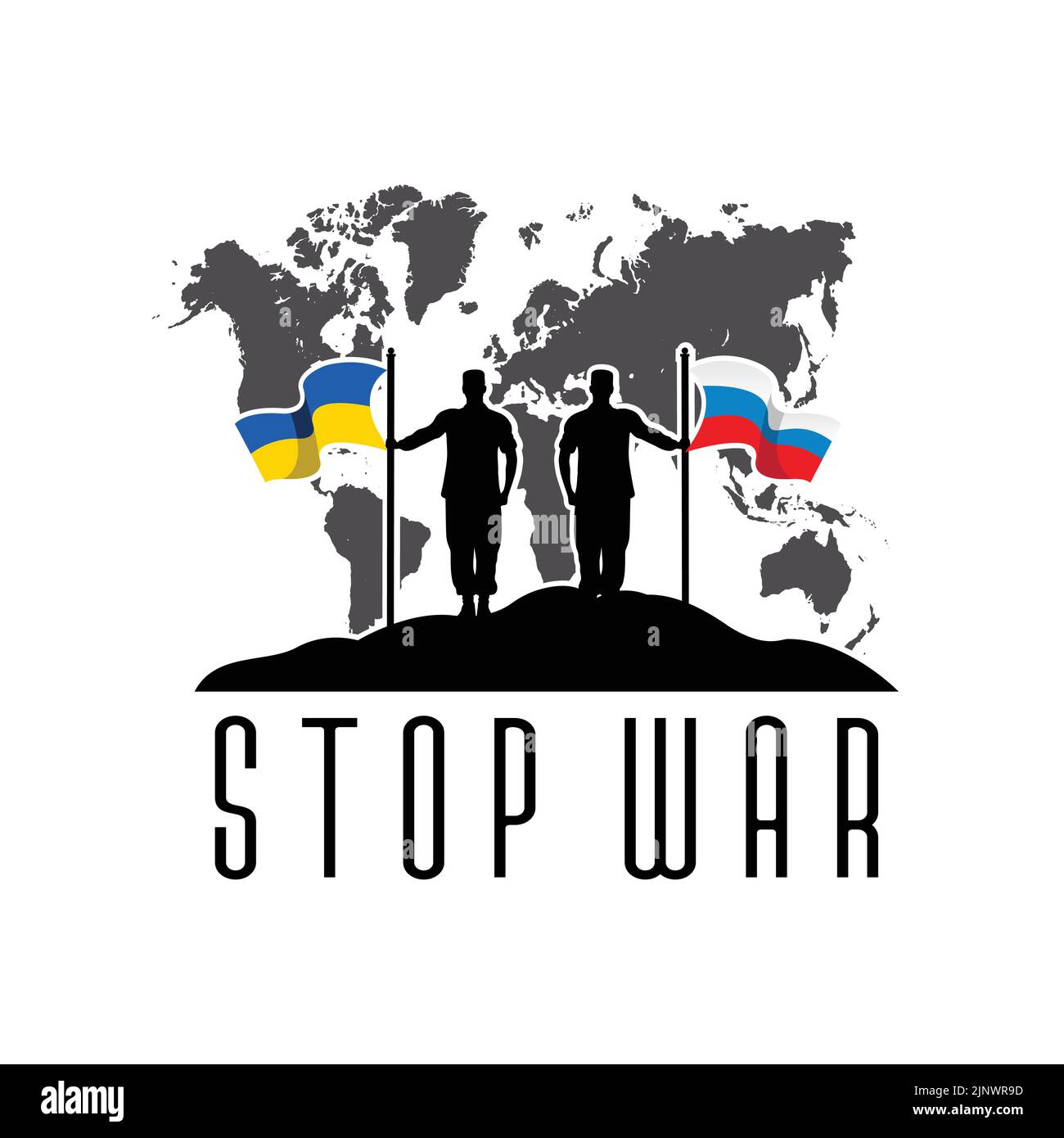 russia and ukraine conflict world war logo design, vector illustration stop war and make peace Stock Vector