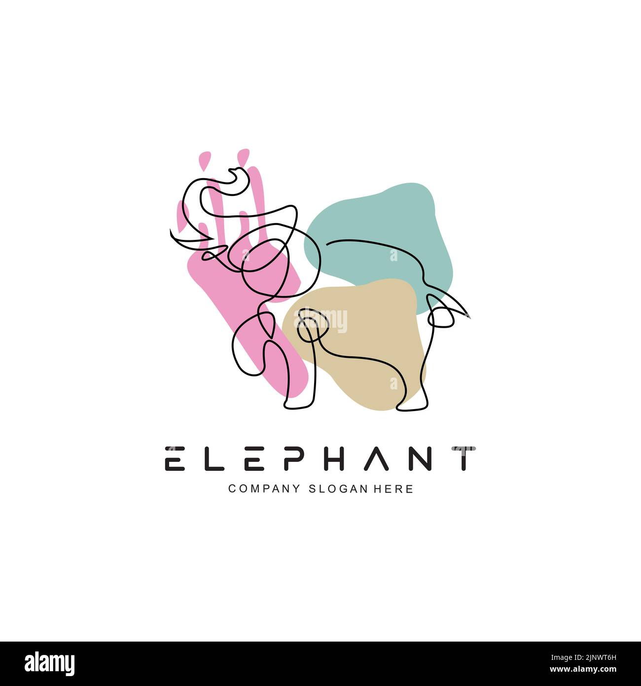 Elephant line logo design protected animal sketch vector illustration Stock Vector