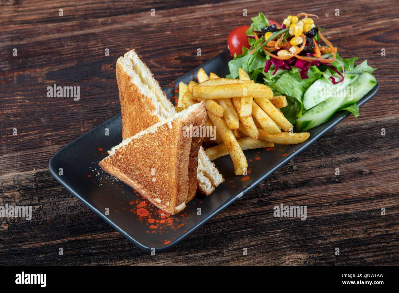 Cheese Club Toast.T asty toast sandwiches with cheese on table, top ...