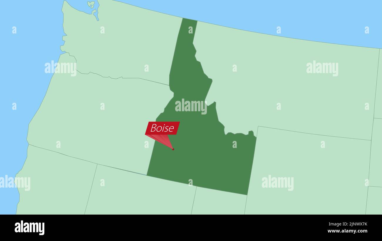 Map of Idaho with pin of country capital. Idaho Map with neighboring