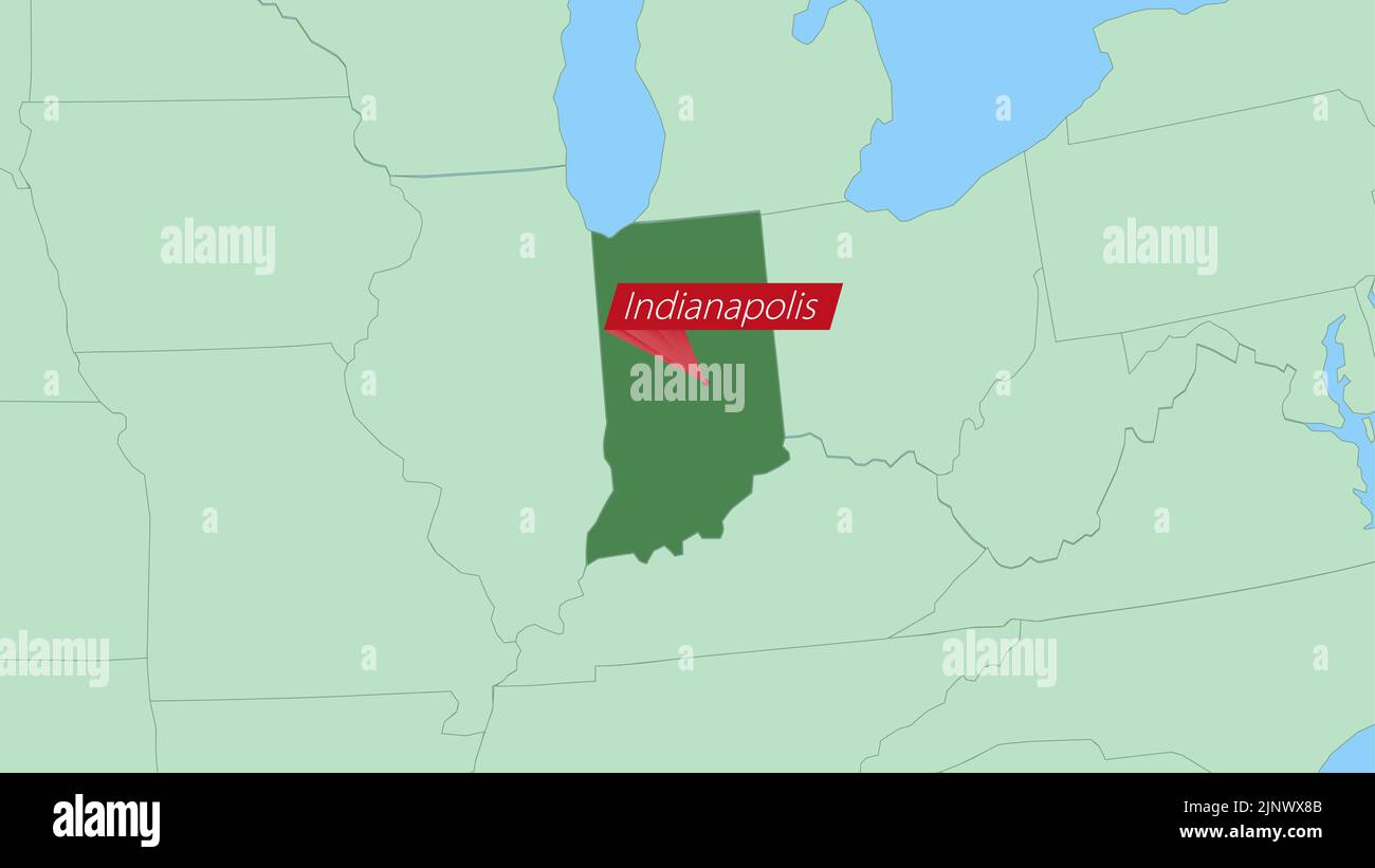 Map of Indiana with pin of country capital. Indiana Map with