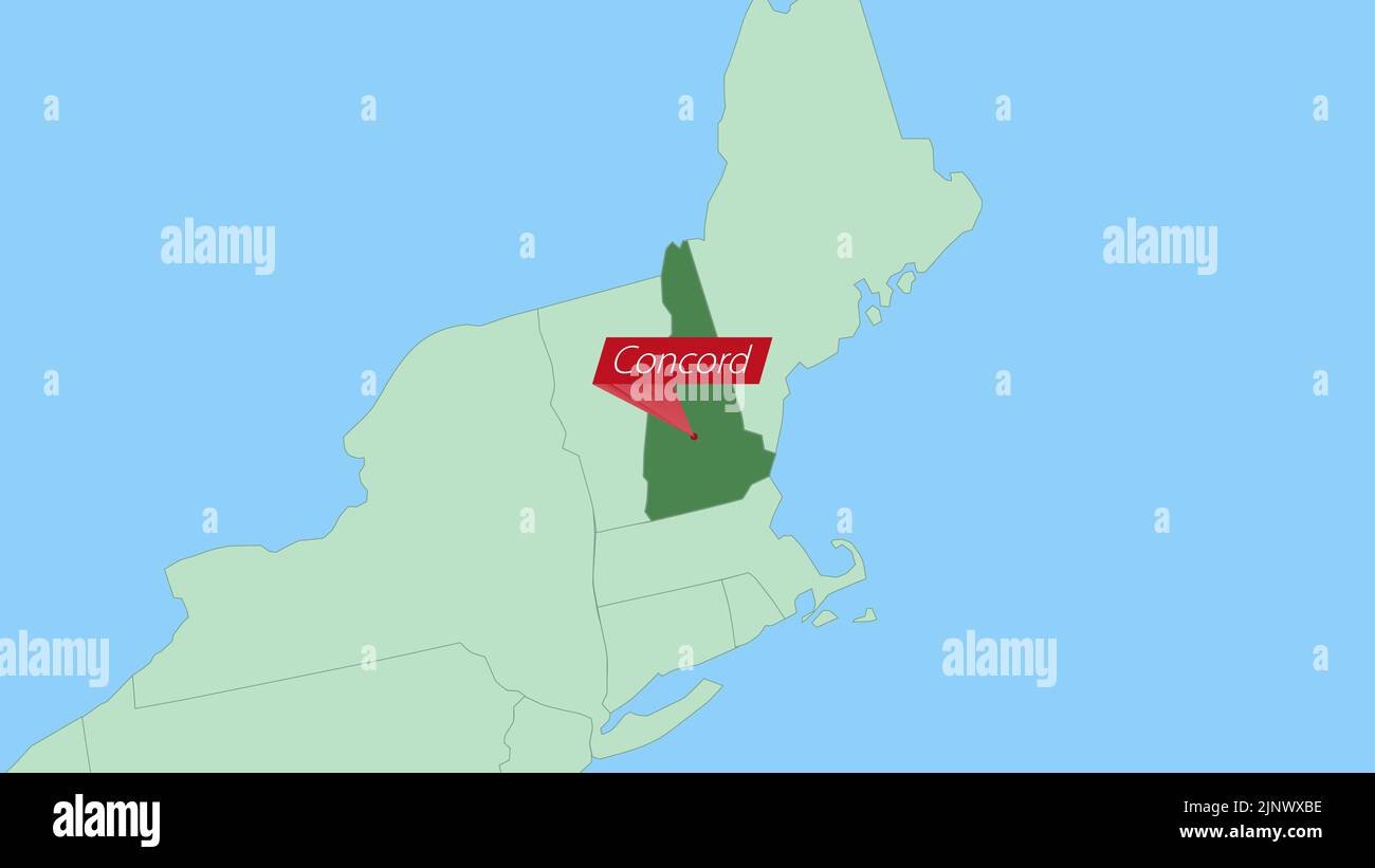 Map of New Hampshire with pin of country capital. New Hampshire Map