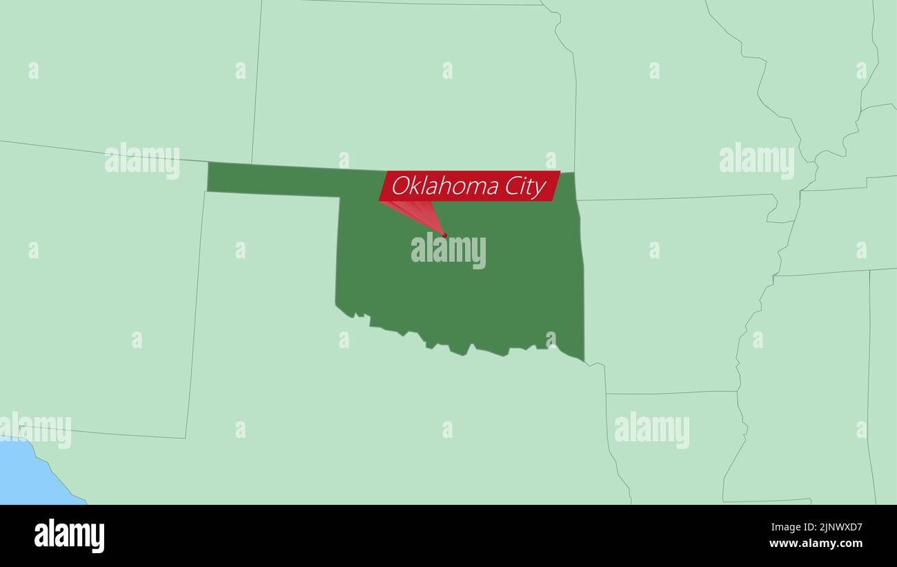 Map of Oklahoma with pin of country capital. Oklahoma Map with