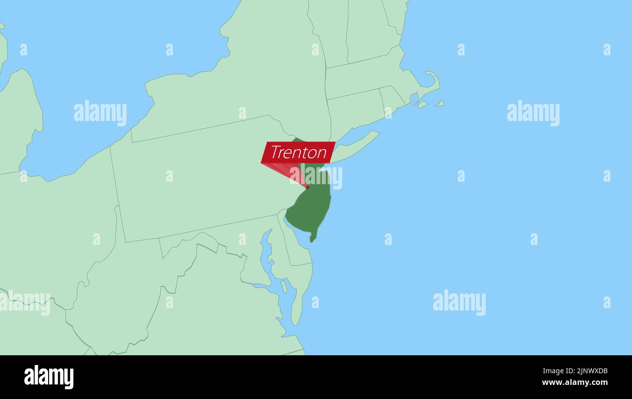 Map of New Jersey with pin of country capital. New Jersey Map with